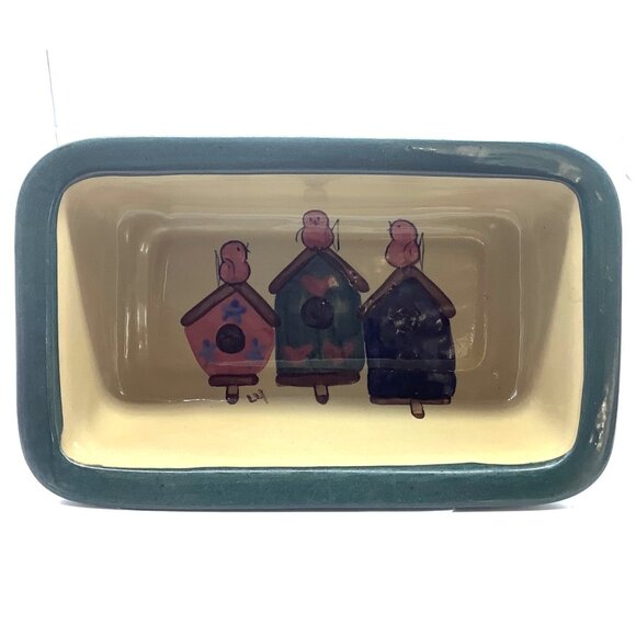 Vtg Handcrafted Hearthstone Ceramic Stoneware Bread Loaf Pan Birdhouse Design